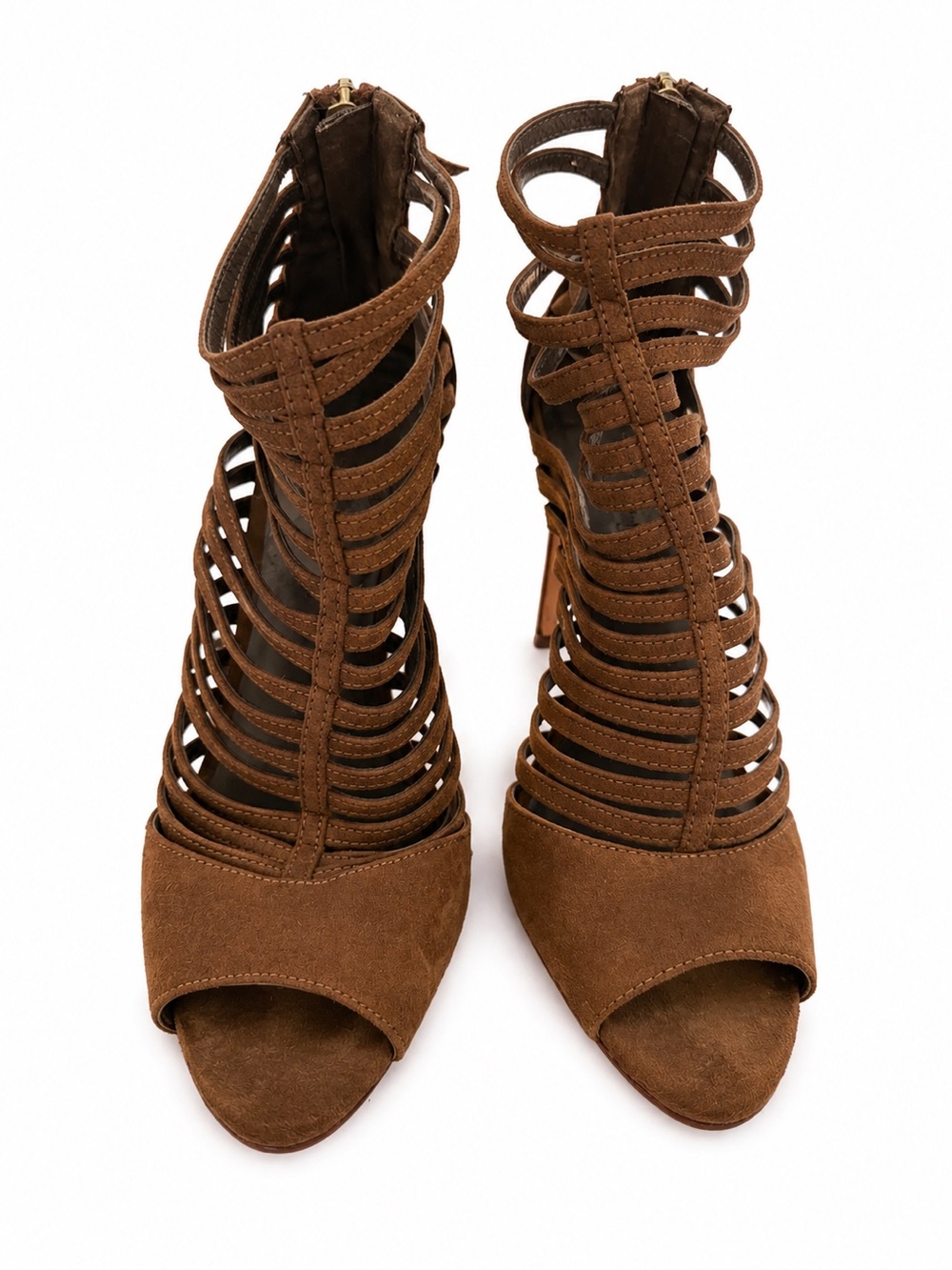 Zara Brown Suede Strappy High-Heel Sandals (Size 8)